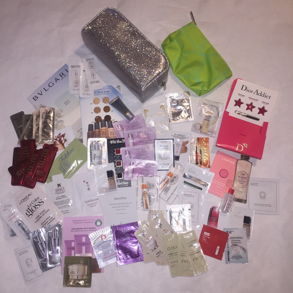 69 pcs samples & 2 makeup bags